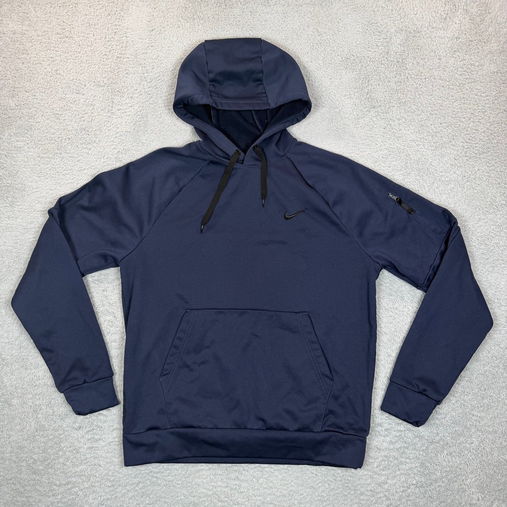 Nike Mens Therma-FIT Pullover Hoodie Navy Blue Sleeve Zip Pocket Medium